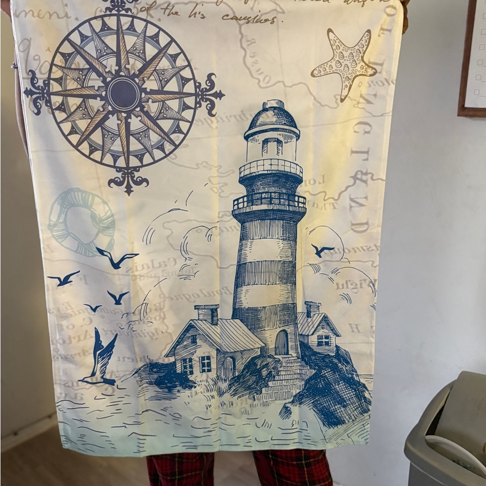 Nautical Lighthouse Beach curtain set of 2 in Blue and Cream